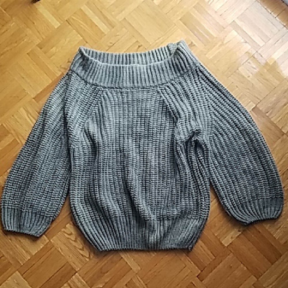 Green Faint Tiedye Mainstrip Chunky Cold Shoulder Baggy Knit Sweater